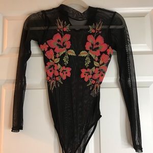 Floral black mesh bodysuit